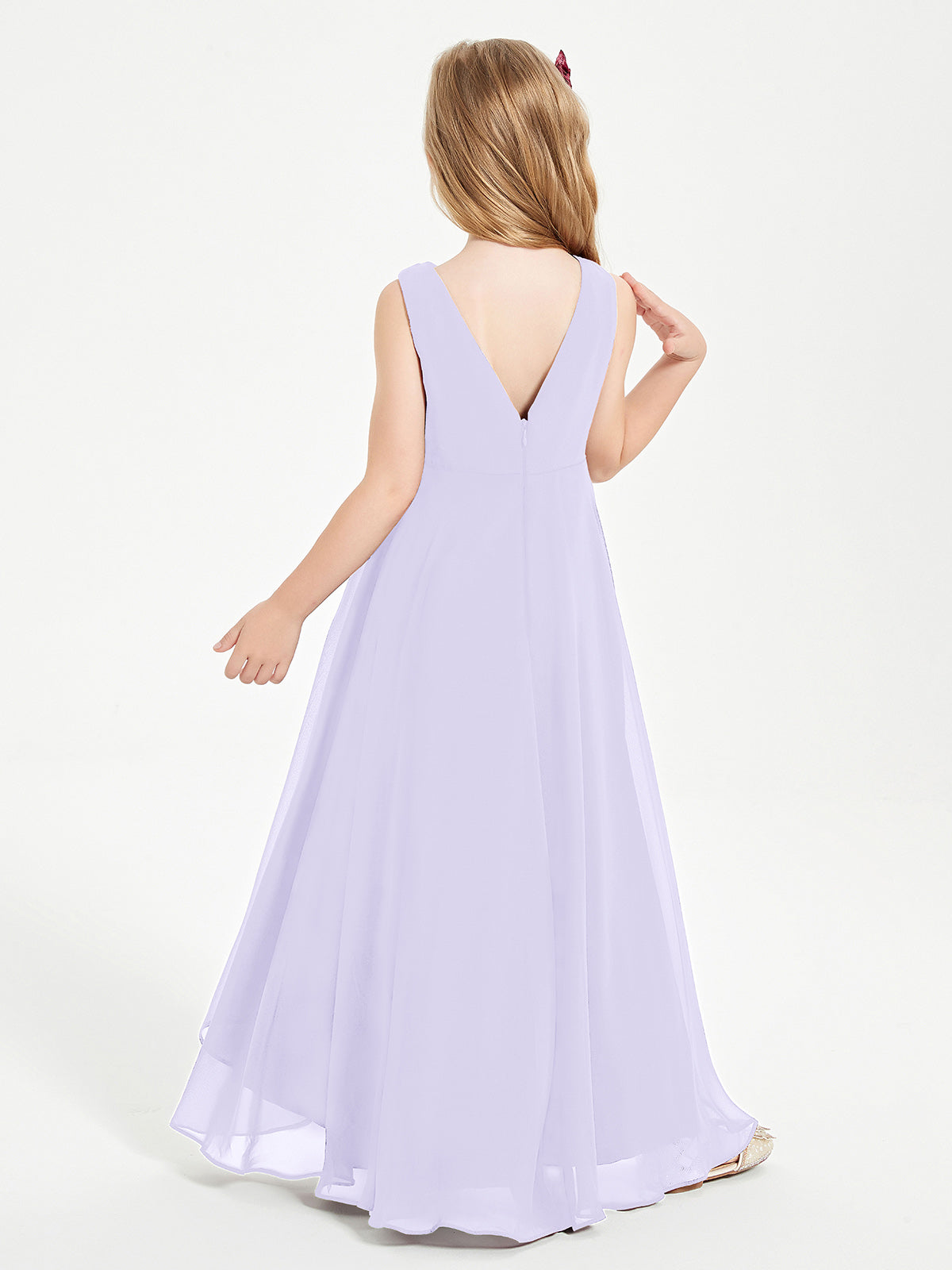 Modern Asymmetrical Cowl Neck Junior Bridesmaid Dresses Lilac